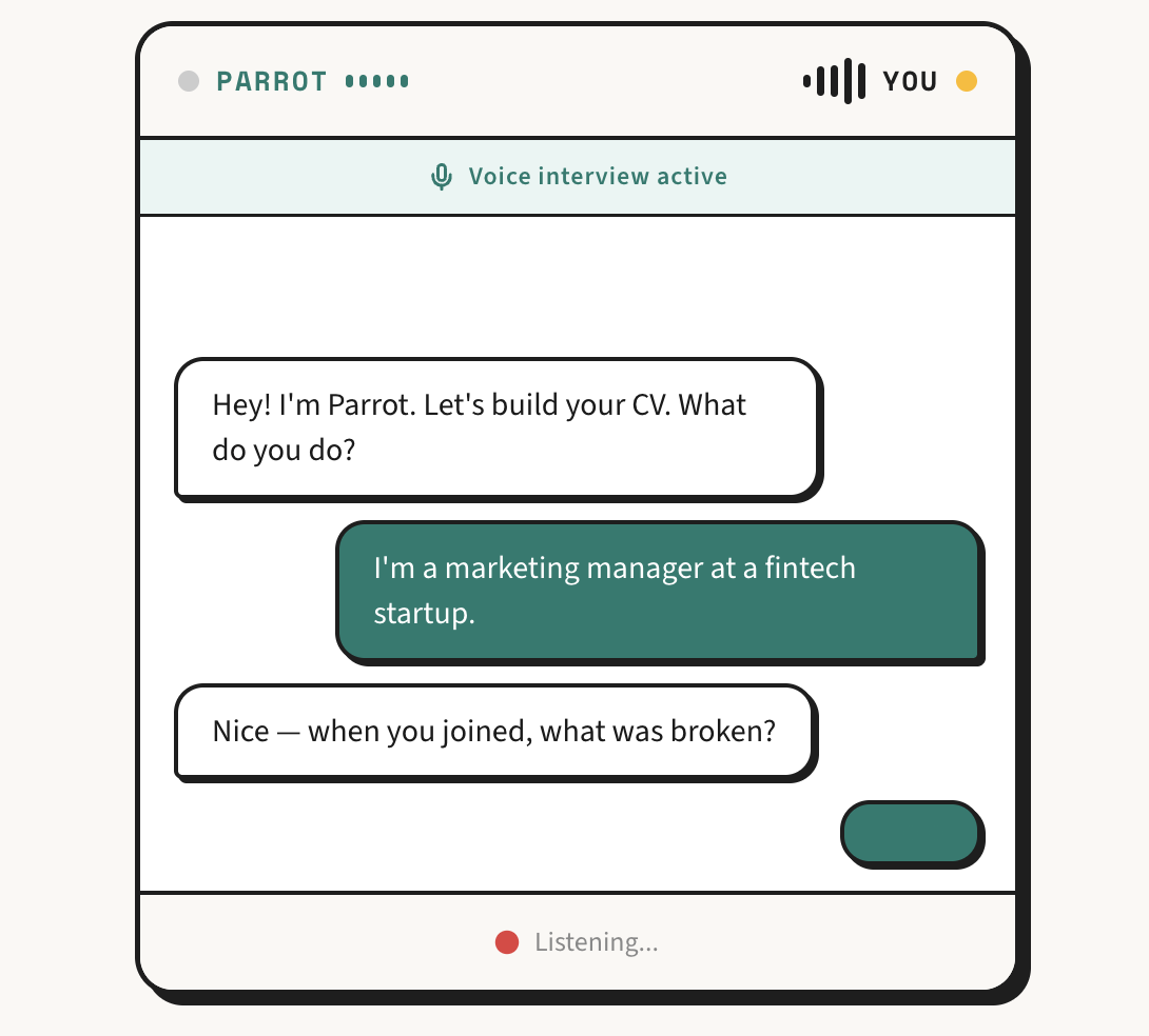 ParrotCV voice interview